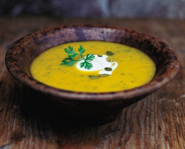 pumpkin soup with pumpkin seed pesto