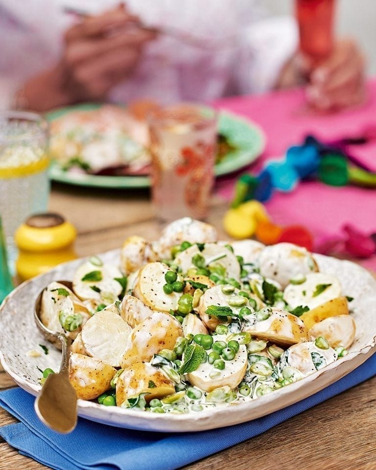 Potatoo mint, peas and broad beans