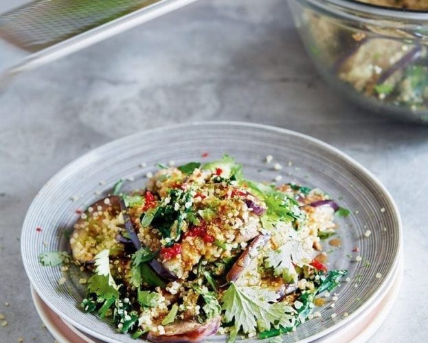 grilled aubergine miso salad