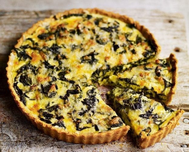 Cheddar and chard tart with cheese and oatmeal pastry