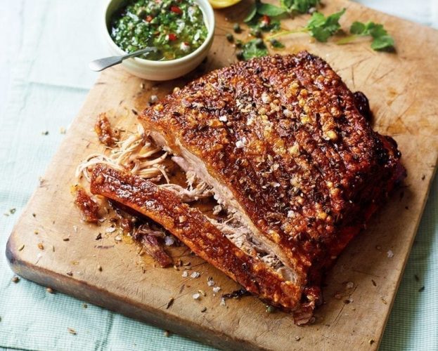Slow roast pork on a wooden board