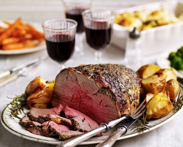 Roast leg of lamb with rosemary and garlic pesto