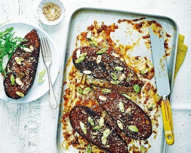 Miso-glazed aubergines
