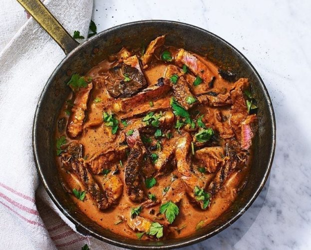 Healthier beef stroganoff