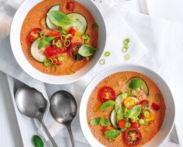 Bowls of gazpacho soup
