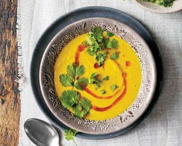 Cashew corn chowder with chipotle oil