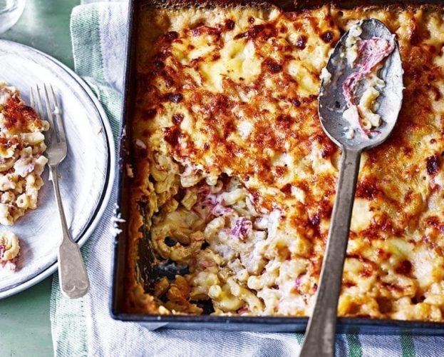 Welsh rarebit and ham hock macaroni cheese