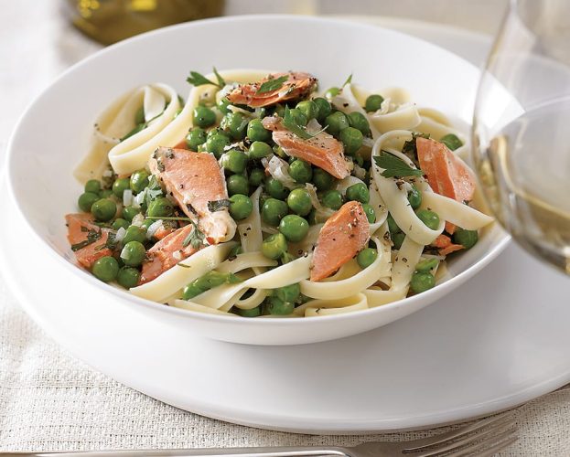 Salmon and pea tagliatelle