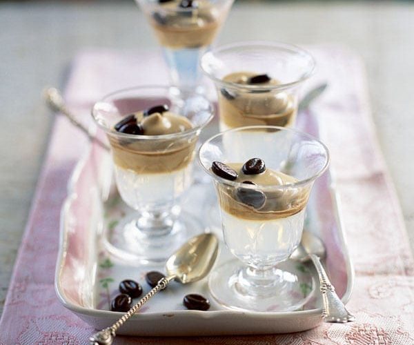 Sambuca jellies shown in glasses on a tray