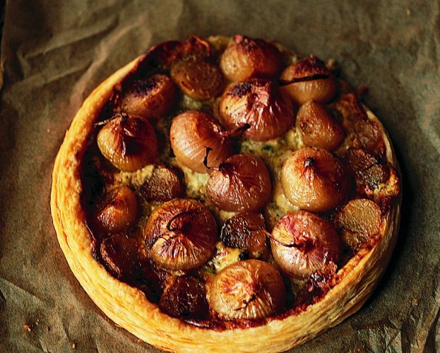 Puff pastry shallot and cheese tart