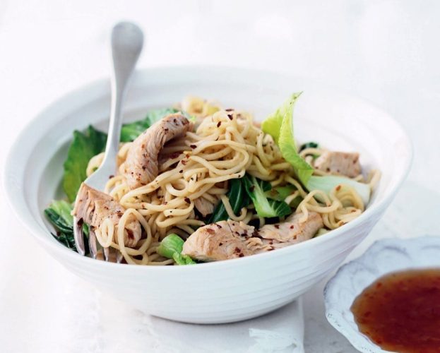 Spiced turkey noodles in a bowl