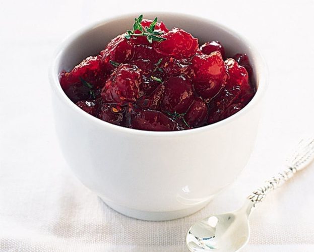 Cranberry sauce in a white bowl