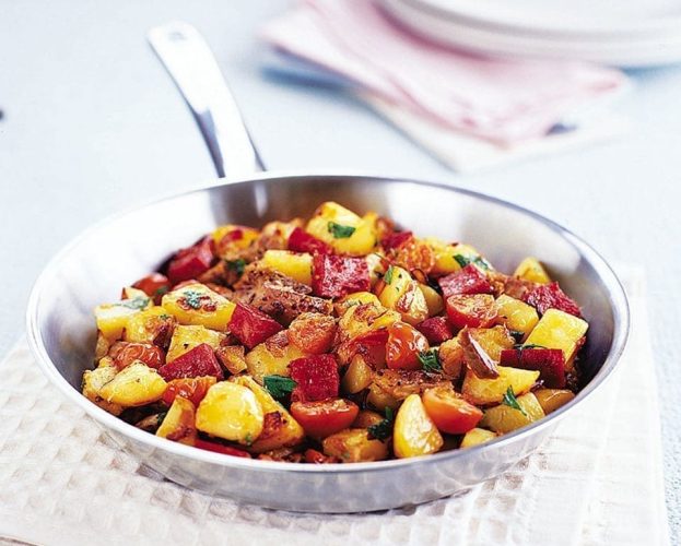 Smoked mackerel and chorizo potatoes