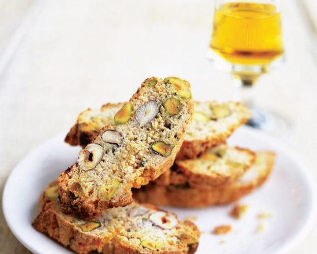 Cantuccini biscotti on a white plate