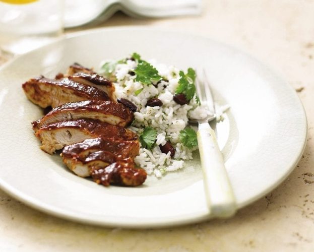 Caribbean chicken with rice and beans