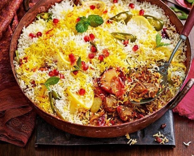 Lamb biryani in a dish