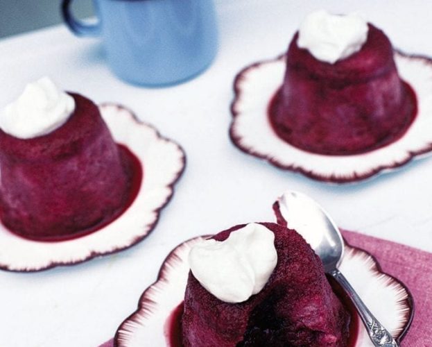 'Autumn puddings' shown individually on pretty plates