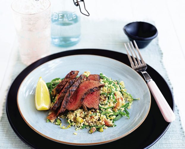 Griddled lamb steaks with date bulgar wheat