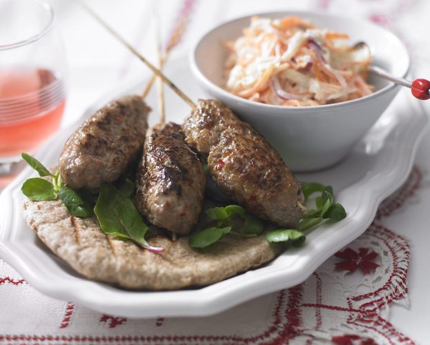 Quick pork koftas with slaw