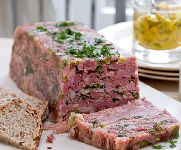 Ham hock terrine with a slice cut out