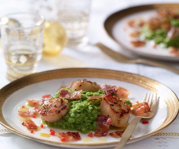 Scallop with minted peas