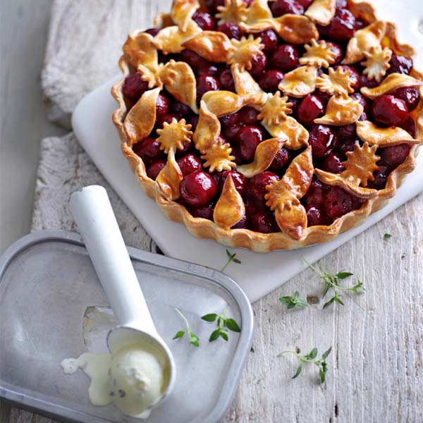 Decorated pastry deep dish fresh cherry pie