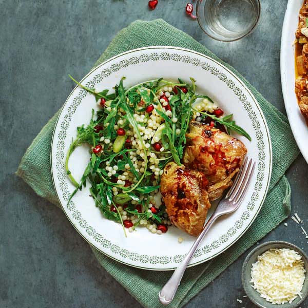 Pomegranate chicken with giant couscous