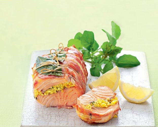 Pancetta wrapped salmon