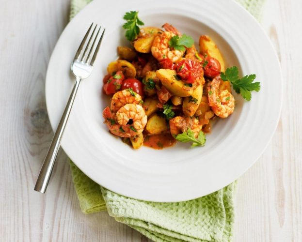 Spiced prawns and new potatoes