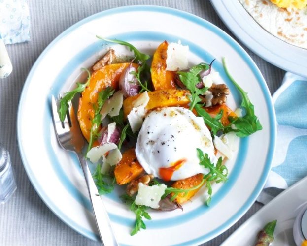 squash and poached egg salad