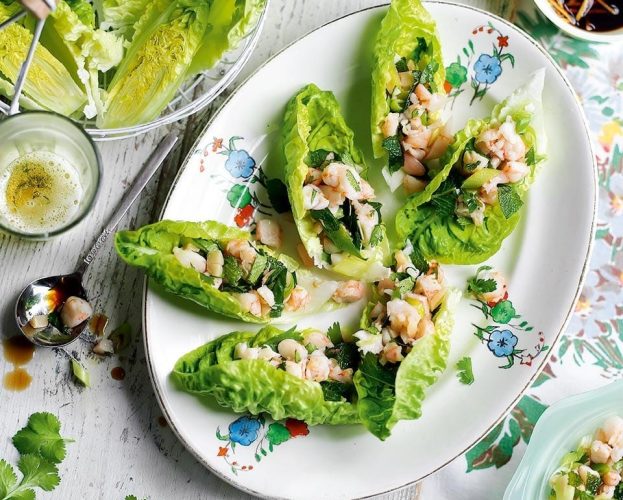 Prawn and herb lettuce cups for canapes