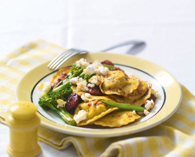 Cooked ravioli shown on a plate