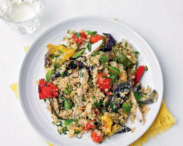 Smoked chicken and roasted vegetable barley couscous