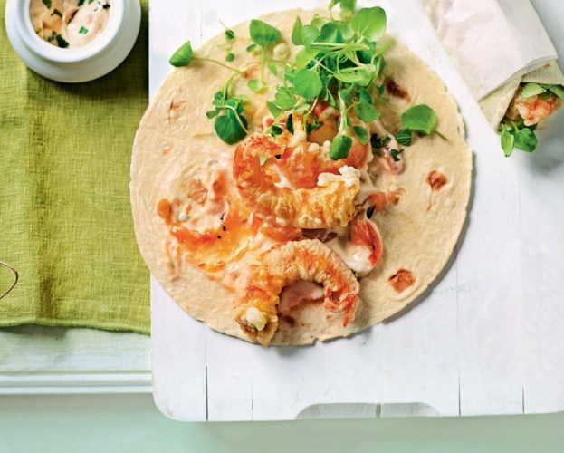 Prawn tempura wraps on a table
