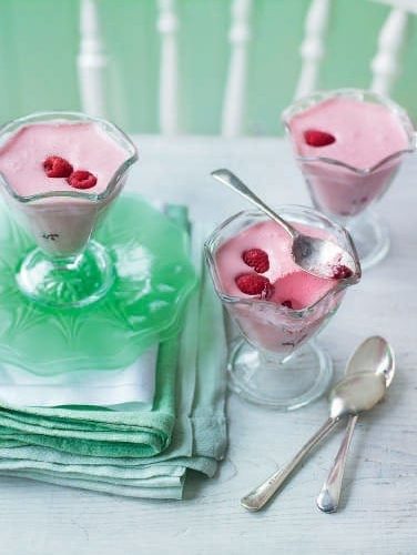Raspberry mousse in glass jars