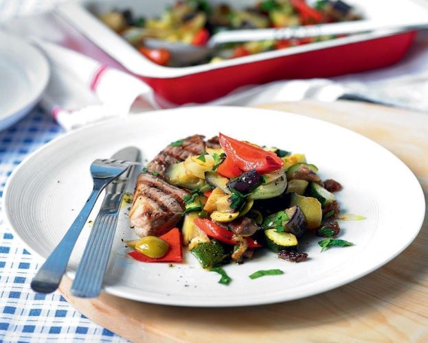 Grilled lamb with roasted caponata