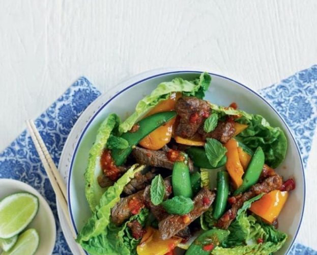 Thai beef salad in a bowl