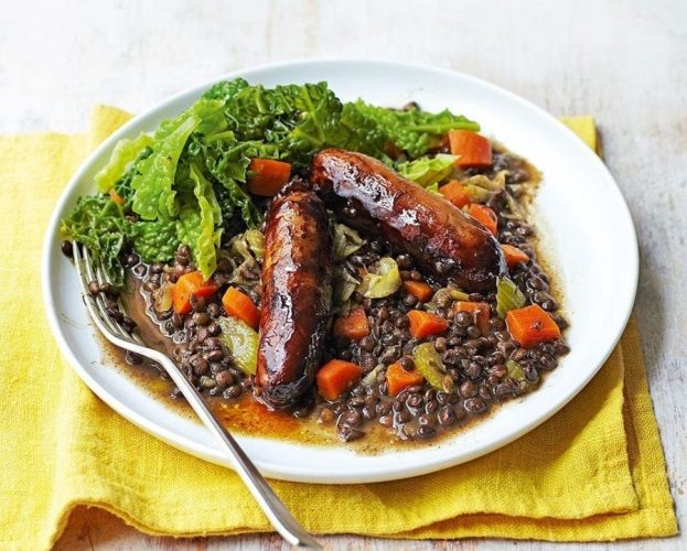 sausages with puy lentils