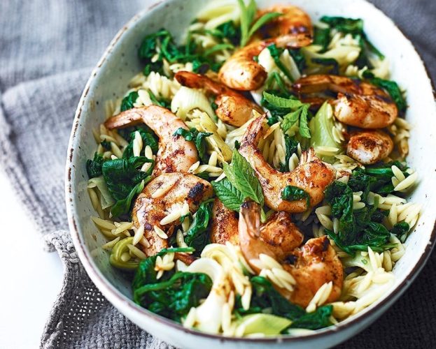 Orzo pilaf with paprika prawns recipe