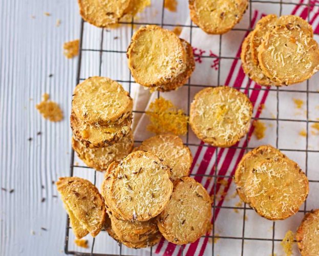 Round biscuits shown on a wire cooling tray