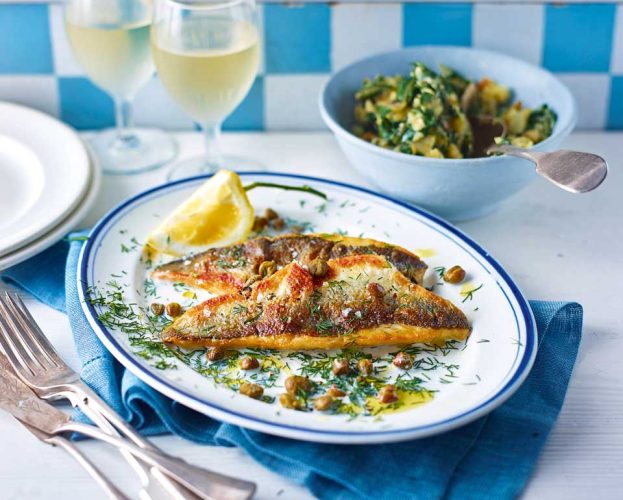sea bass with potatoes and chard