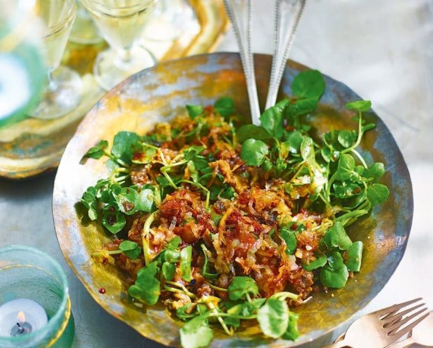 Aubergine salad with shallots and pomegranate molasses