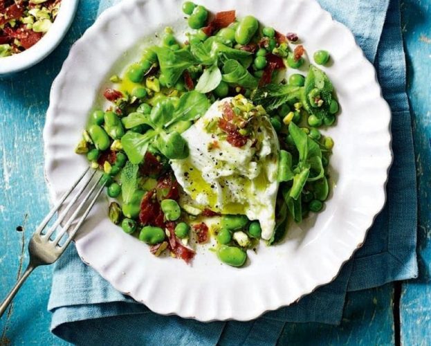 Minted broad beans and peas with mozzarella