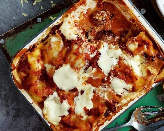 Salami and meatball lasagne