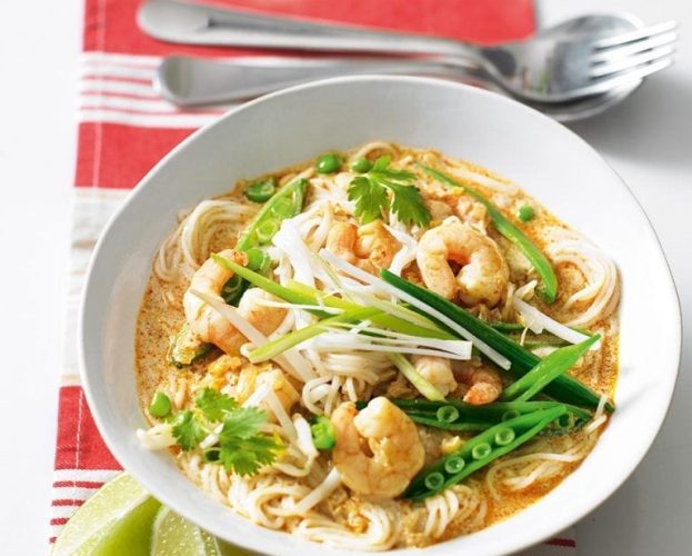 Quick prawn laksa recipe in a bowl