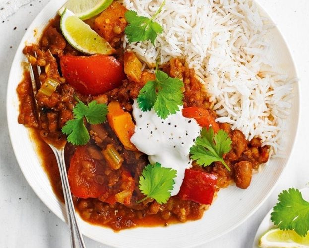 Butternut squash chilli with rice