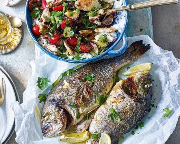 image of sea bream with fattoush salad