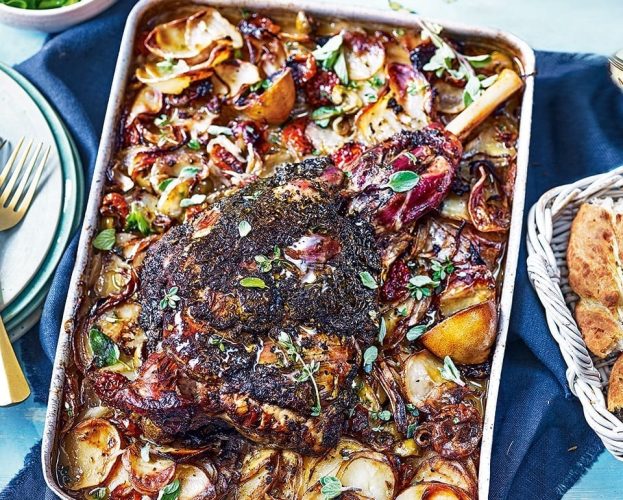 Image of slow-cooked Greek lamb kleftico (kleftiko) on bed of potatoes
