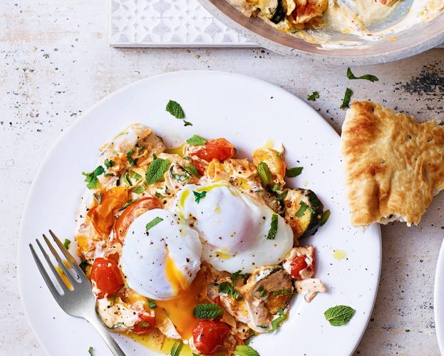 Courgettes with poached eggs