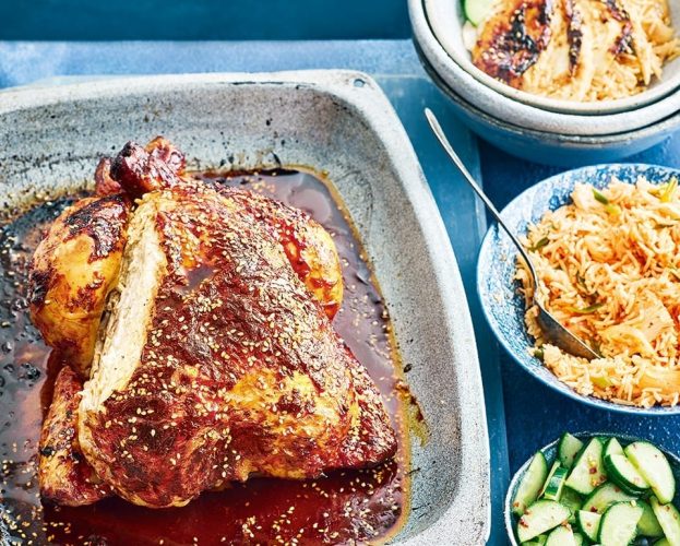 Korean-spiced whole roast chicken